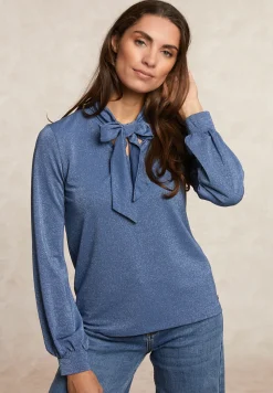 Fashion River Woods Fancy glitter T-shirt met strik blauw -