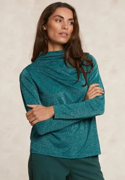 Clearance River Woods Fancy glitter T-shirt opstaande kraag groen -