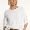 Sale River Woods Fancy katoenen trui ronde hals korte mouwen wit -