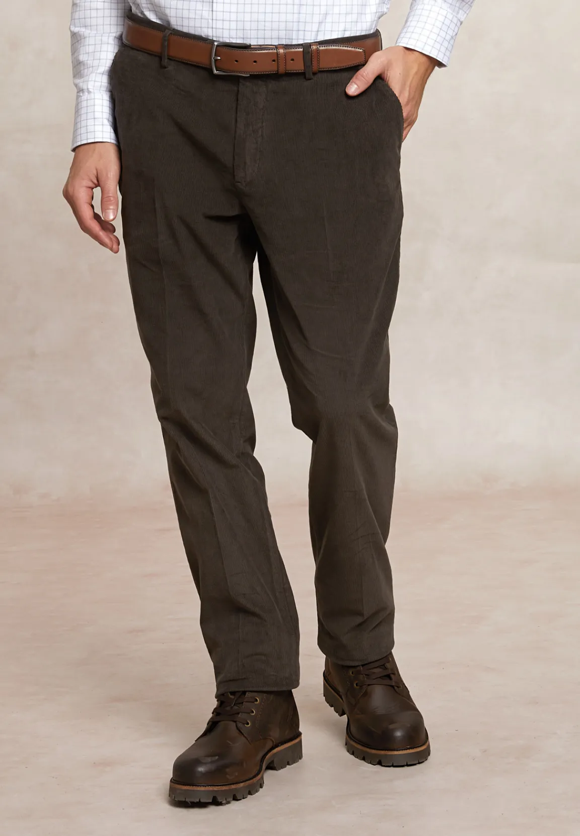 Clearance River Woods Fancy ribfluwelen stretch chinobroek bruin -