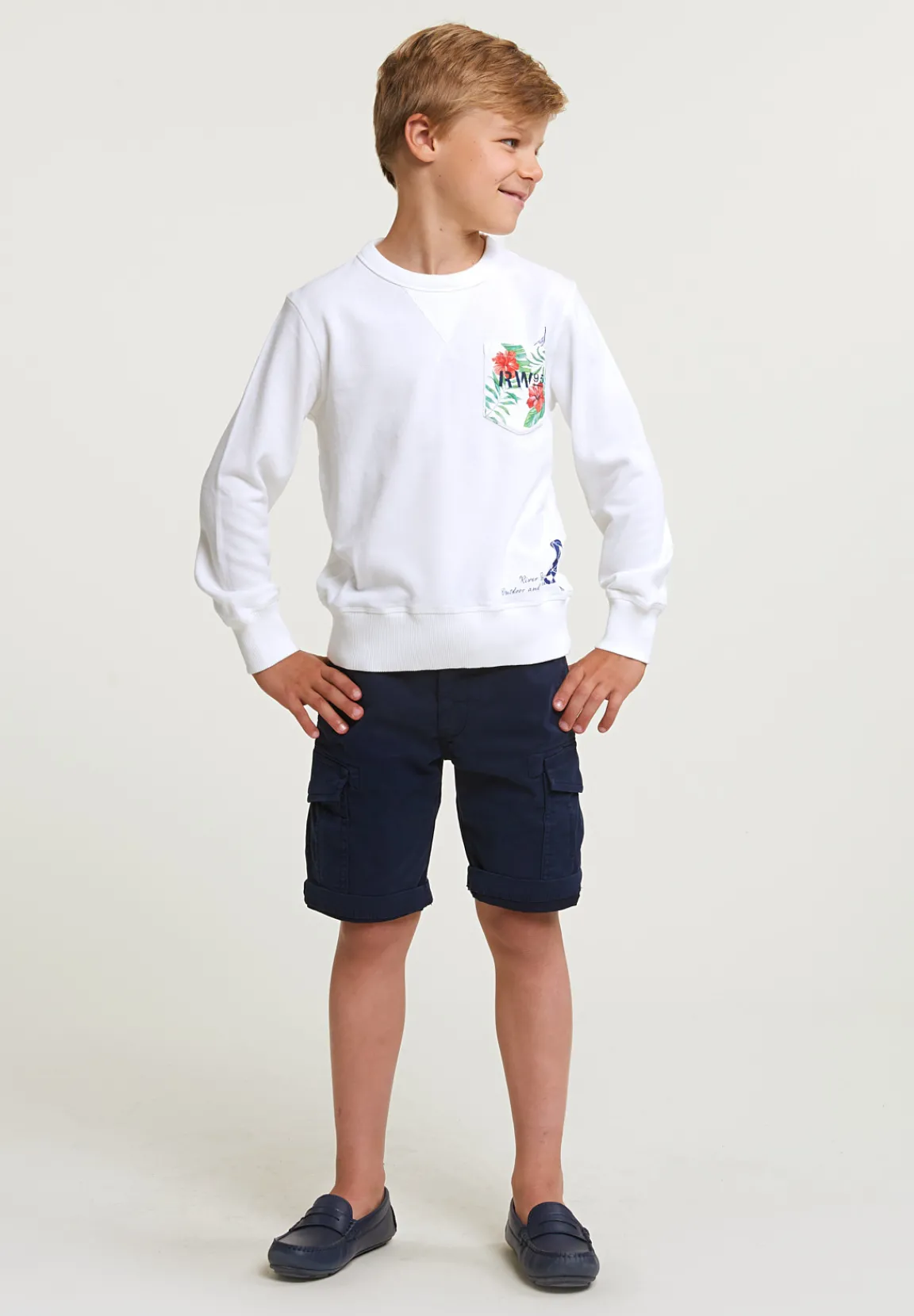 Online River Woods Fancy trui ronde hals borstzak écru -