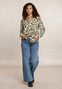 Online River Woods Fantasie blouse lange mouwen beige/zwart -