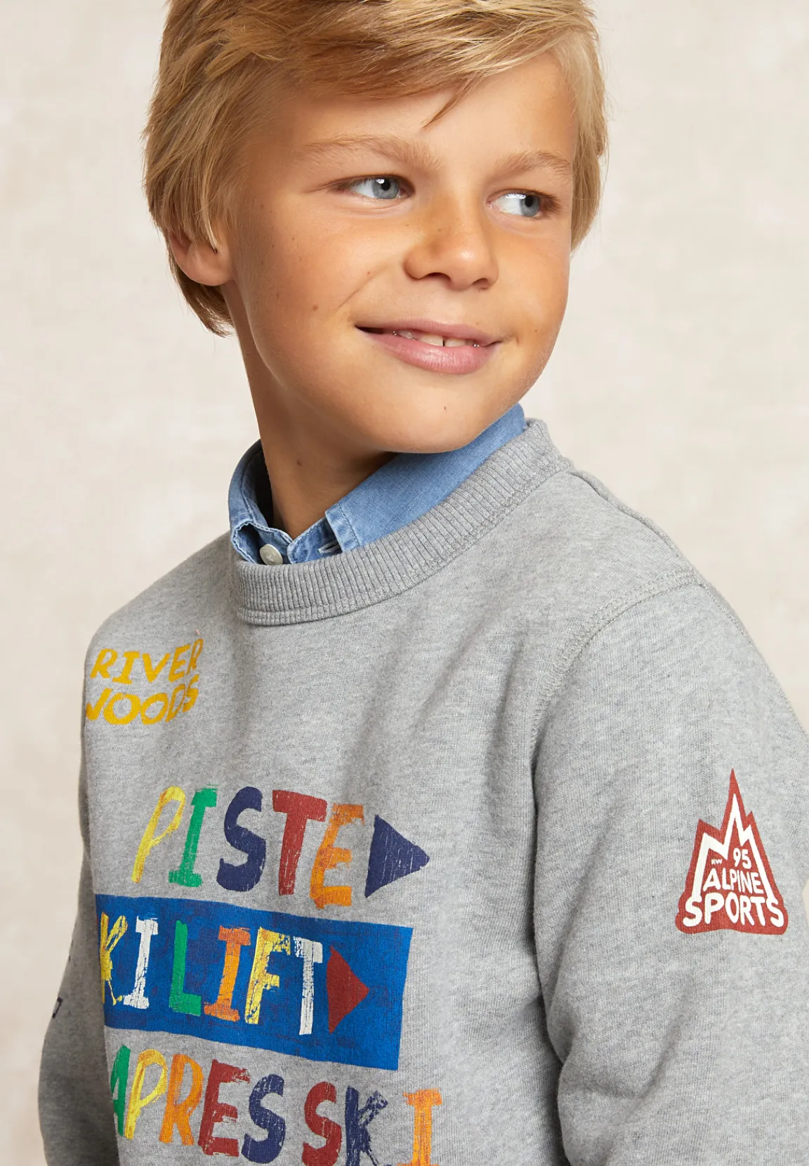 Sale River Woods Fantasie fleecetrui ronde hals castle mix -