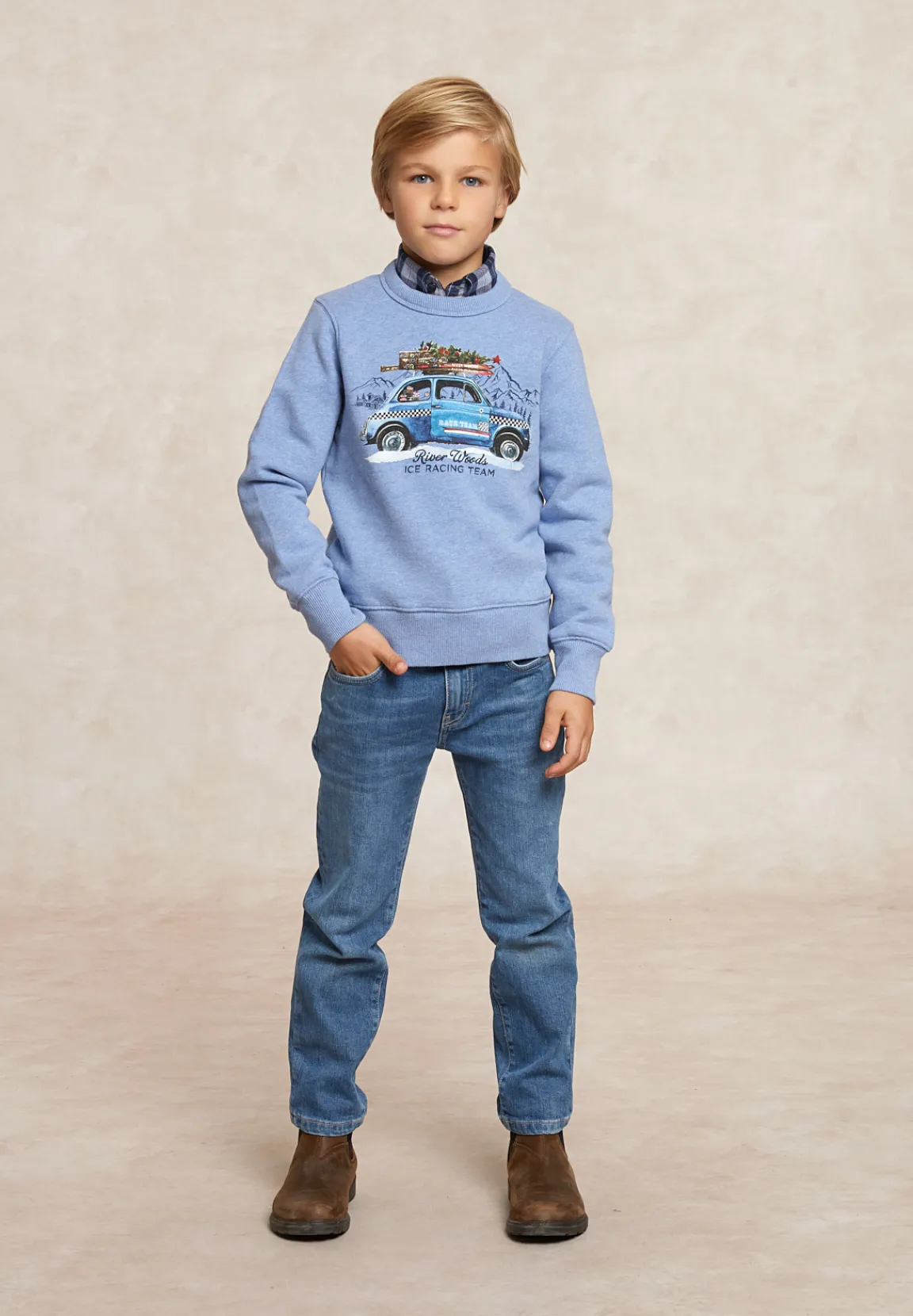 Outlet River Woods Fantasie fleecetrui ronde hals dk glacier mix -