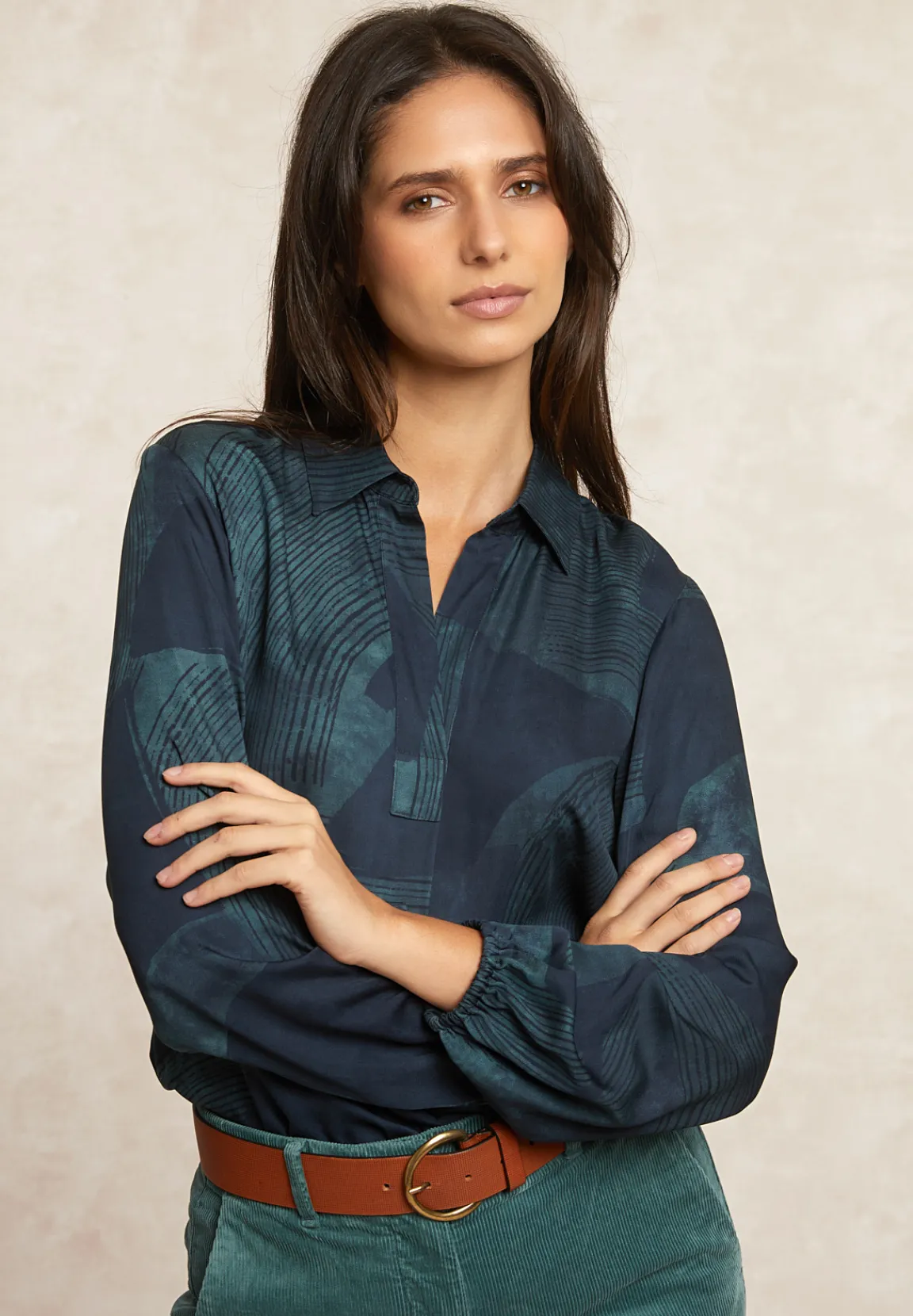 Sale River Woods Fantasie V-hals blouse lange mouwen kaki -