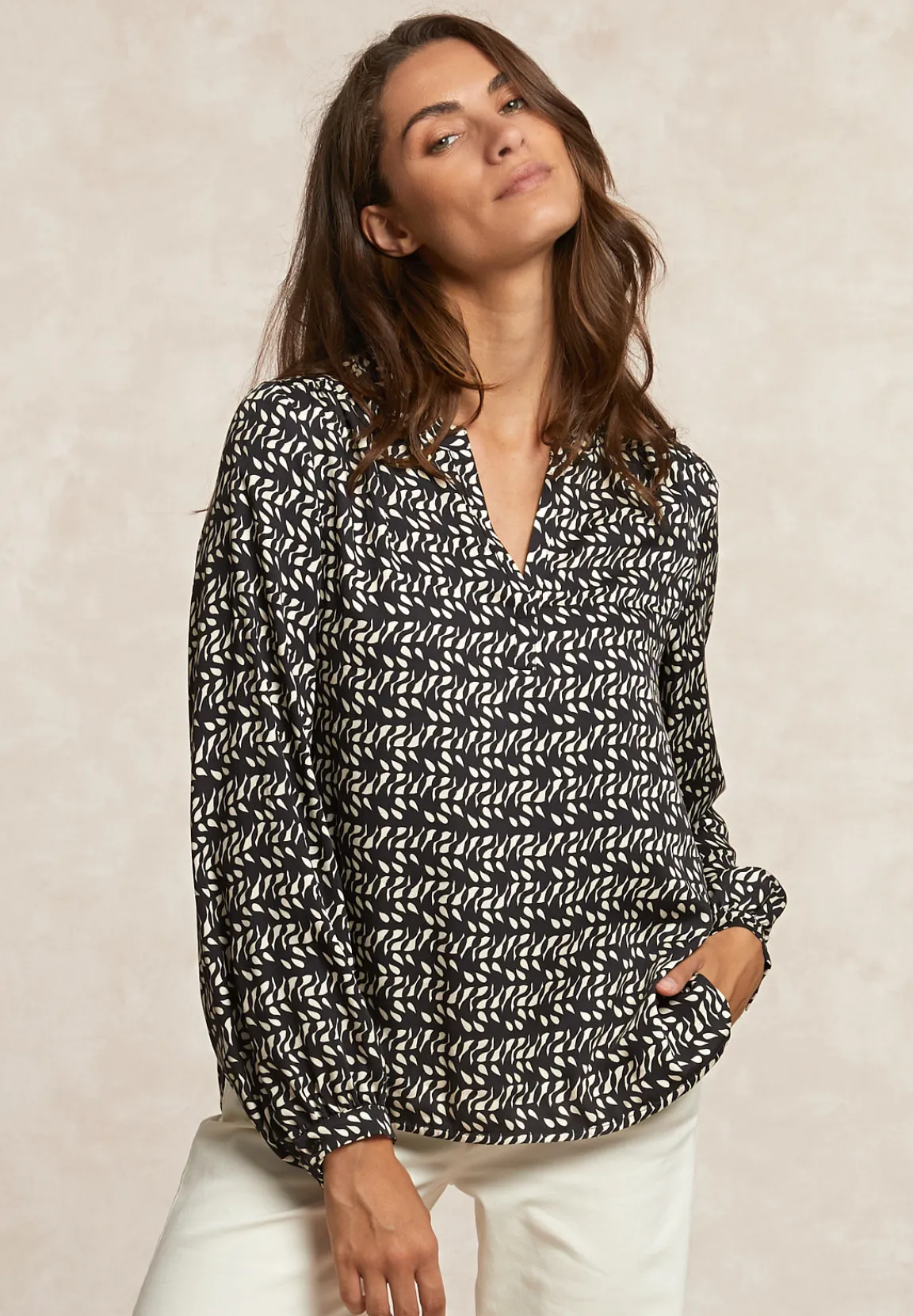 Best River Woods Fantasie viscose blouse zwart/wit -