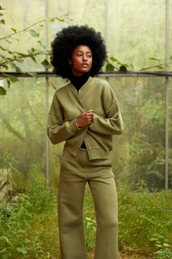New River Woods Fleece bomber cardigan mosgroen -