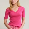 Fashion River Woods Fuchsia basic V-hals T-shirt 1/2 mouw -