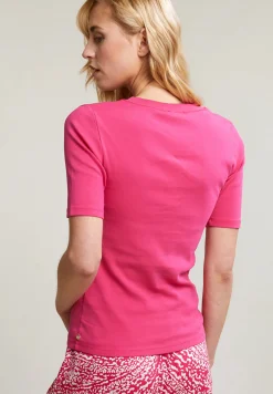 Fashion River Woods Fuchsia basic V-hals T-shirt 1/2 mouw -