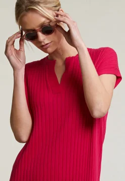 Sale River Woods Fuchsia geribde mouwloze jurk -