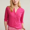 Hot River Woods Fuchsia linnen V-hals T-shirt met zak -