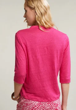 Hot River Woods Fuchsia linnen V-hals T-shirt met zak -