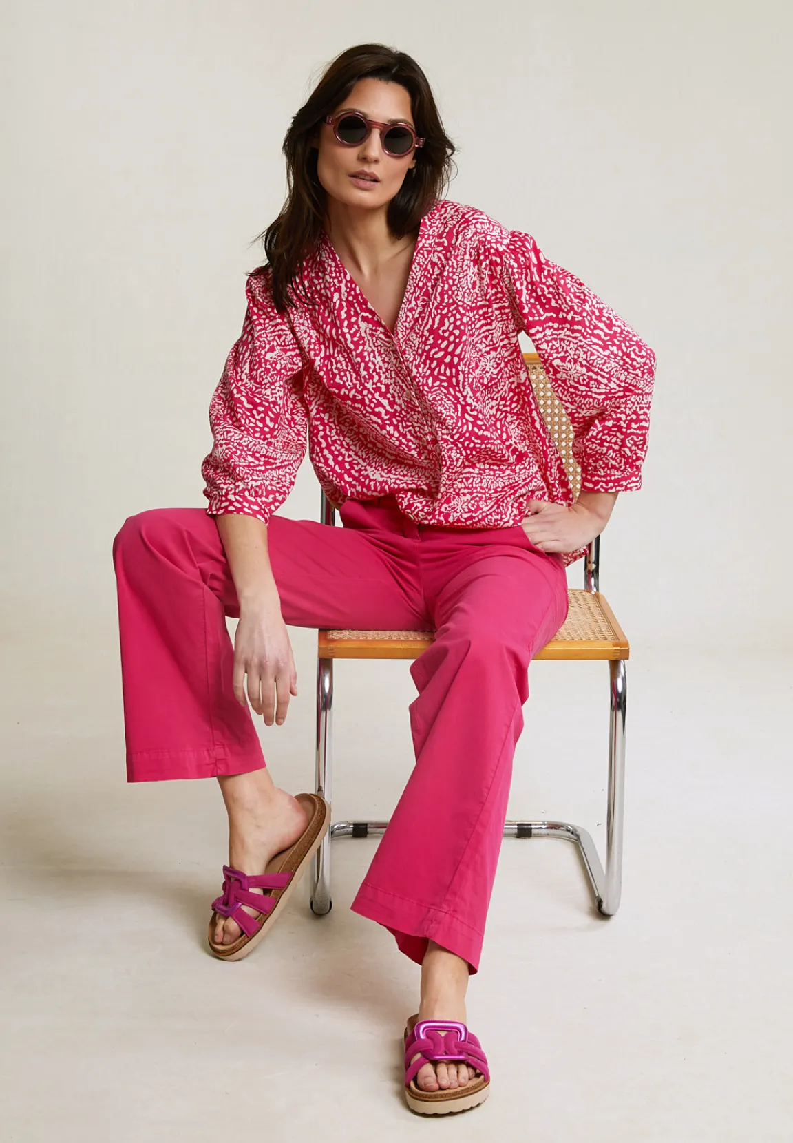 Hot River Woods Fuchsia rechte stretch broek -