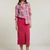 Fashion River Woods Fuchsia stretch midirok met split -