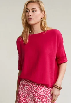 Online River Woods Fuchsia trui ronde hals detail op rug -