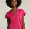 Fashion River Woods Fuchsia V-hals polo T-shirt korte mouwen -