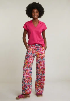 Fashion River Woods Fuchsia V-hals polo T-shirt korte mouwen -