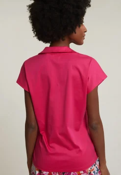 Fashion River Woods Fuchsia V-hals polo T-shirt korte mouwen -