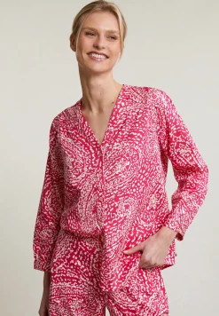 Best River Woods Fuchsia/wit geknoopte fantasie V-hals blouse -