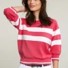 Hot River Woods Fuchsia/wit gestreepte trui ronde hals 3/4 mouwen -
