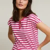 Clearance River Woods Fuchsia/wit gestreepte V-hals T-shirt -