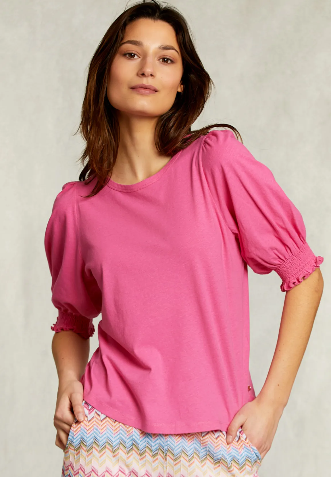 Outlet River Woods Fushia T-shirt 3/4 mouwen met smock -