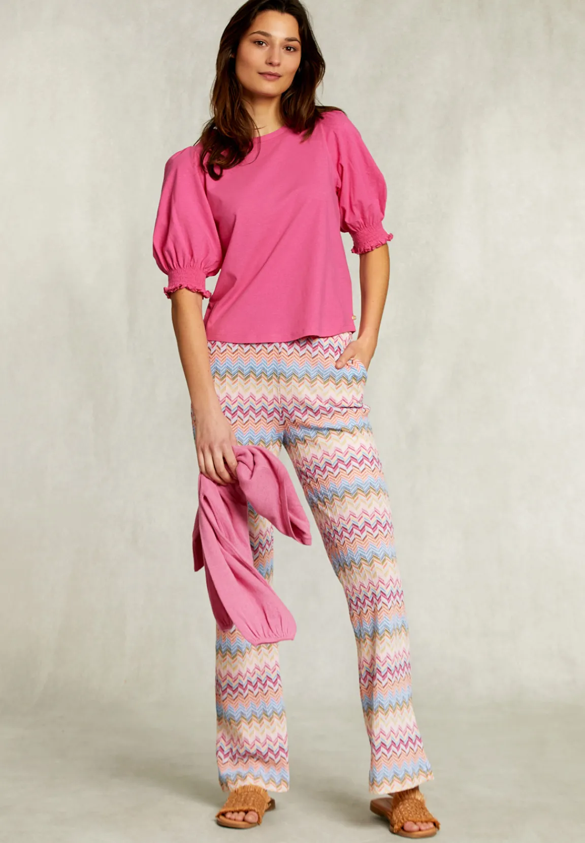 Outlet River Woods Fushia T-shirt 3/4 mouwen met smock -