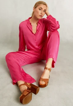 Discount River Woods Fushia viscose blouse met knopen -