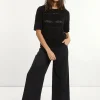 Sale River Woods Geborduurde wijde popeline broek zwart -
