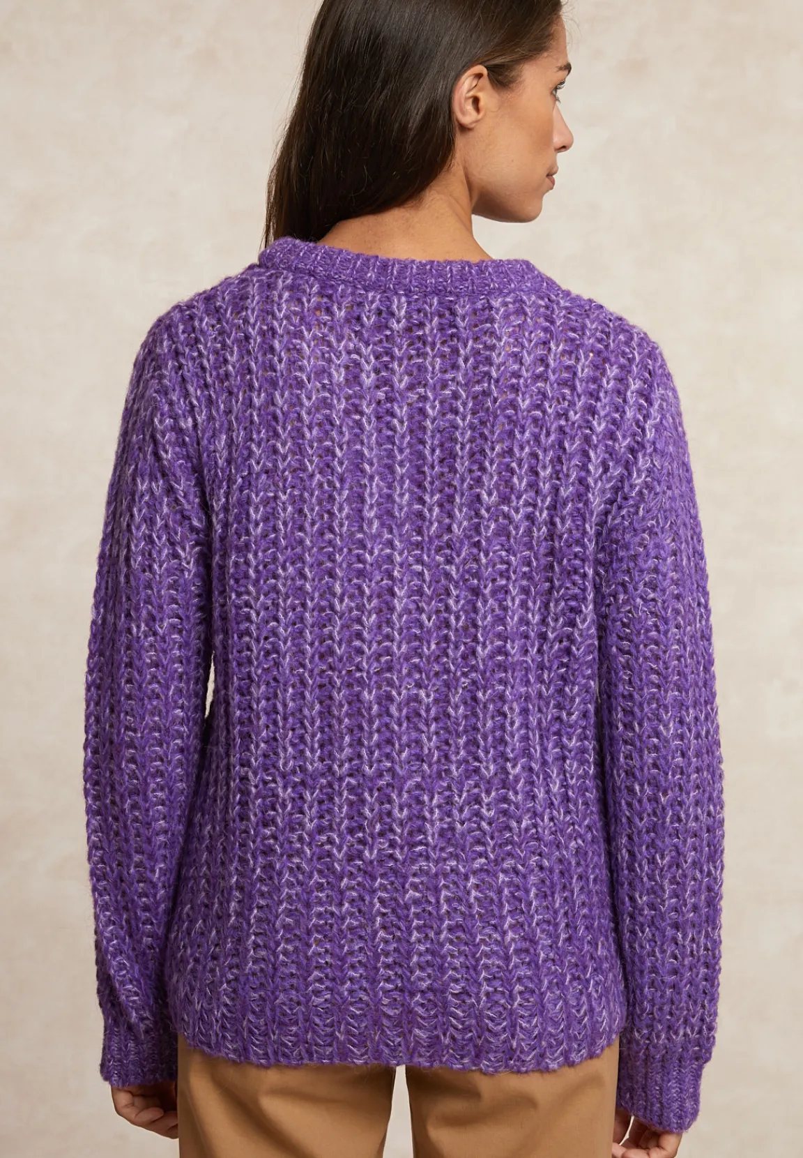 Fashion River Woods Gebreide alpaca trui ronde hals paars -