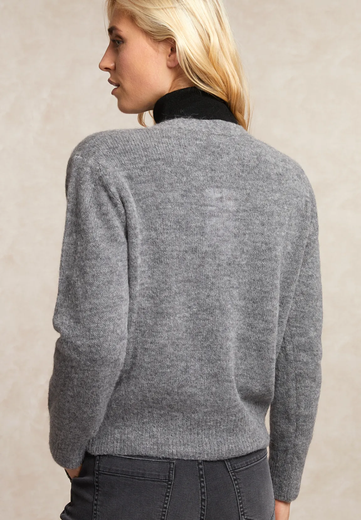 Hot River Woods Geknoopte alpaca V-hals cardigan grijs -