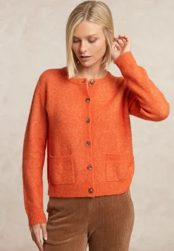 Sale River Woods Geknoopte cardigan ronde hals opgestikte zakken oranje -