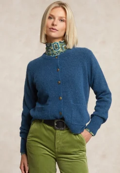 Sale River Woods Geknoopte cardigan ronde hals opgestikte zakken blauw -