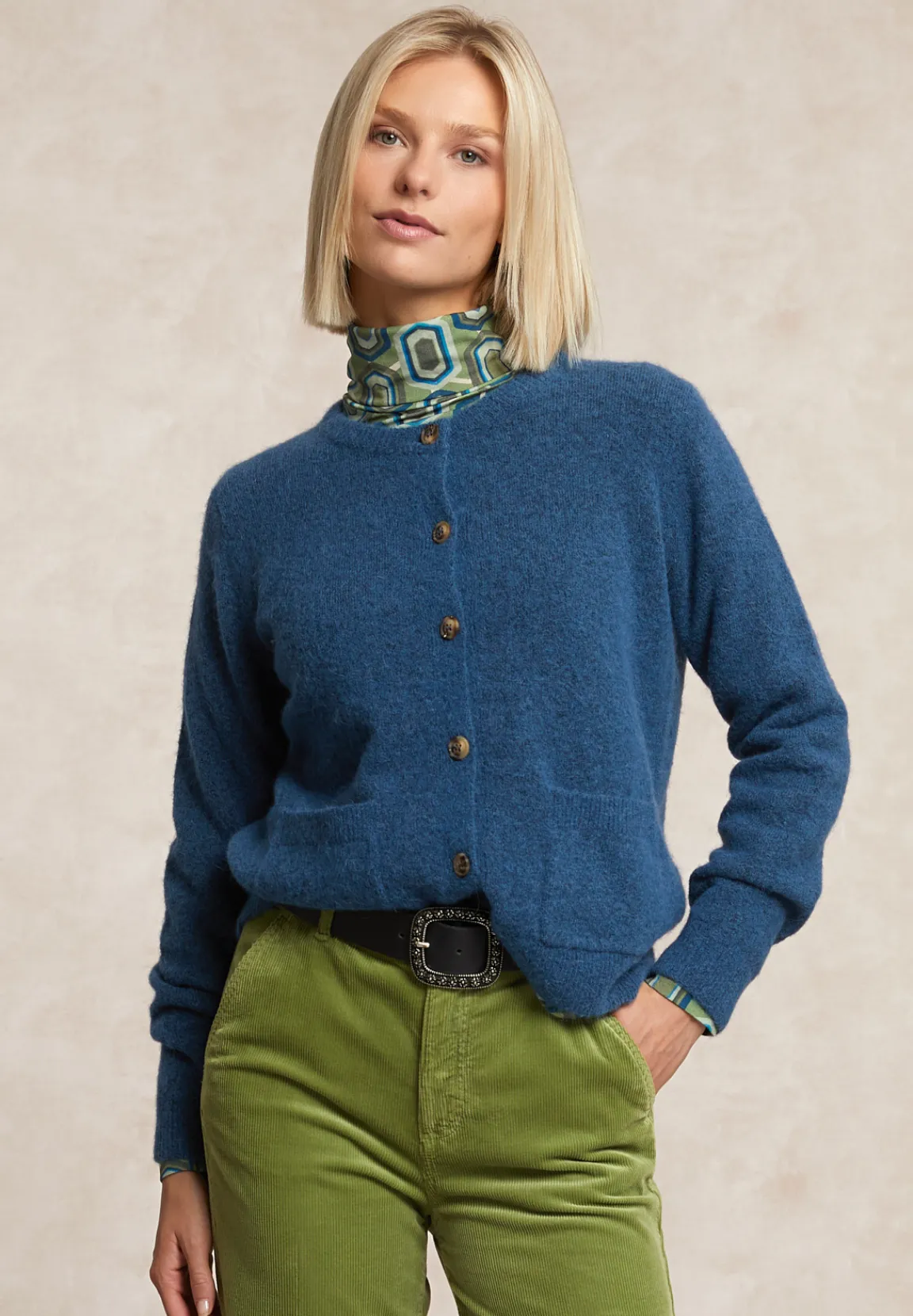 Sale River Woods Geknoopte cardigan ronde hals opgestikte zakken blauw -