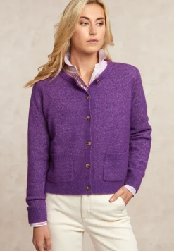 Fashion River Woods Geknoopte cardigan ronde hals opgestikte zakken paars -