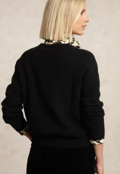 Hot River Woods Geknoopte cardigan ronde hals opgestikte zakken zwart -