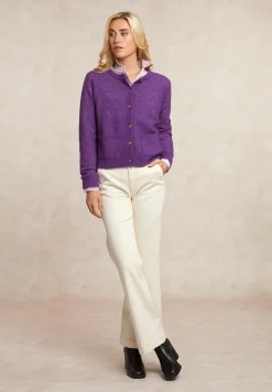Fashion River Woods Geknoopte cardigan ronde hals opgestikte zakken paars -
