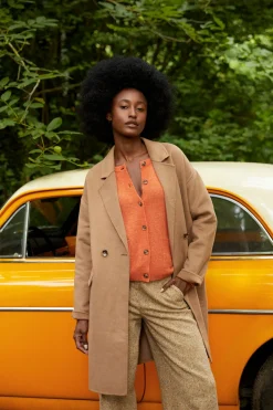 Sale River Woods Geknoopte cardigan ronde hals opgestikte zakken oranje -