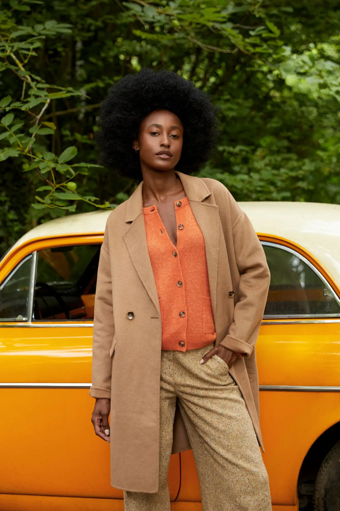 Sale River Woods Geknoopte cardigan ronde hals opgestikte zakken oranje -