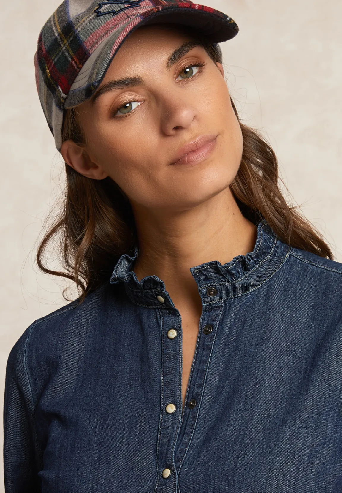 Online River Woods Geknoopte denim blouse ruches kraag blauw -