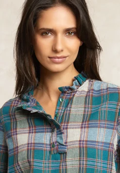 Fashion River Woods Geruite blouse pofmouwen -
