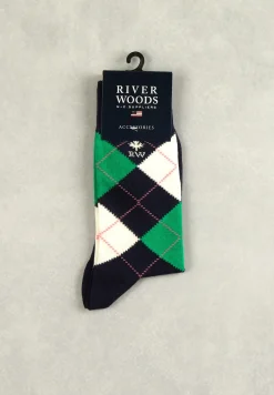 Online River Woods Geruite katoenen sokken navy/groen -