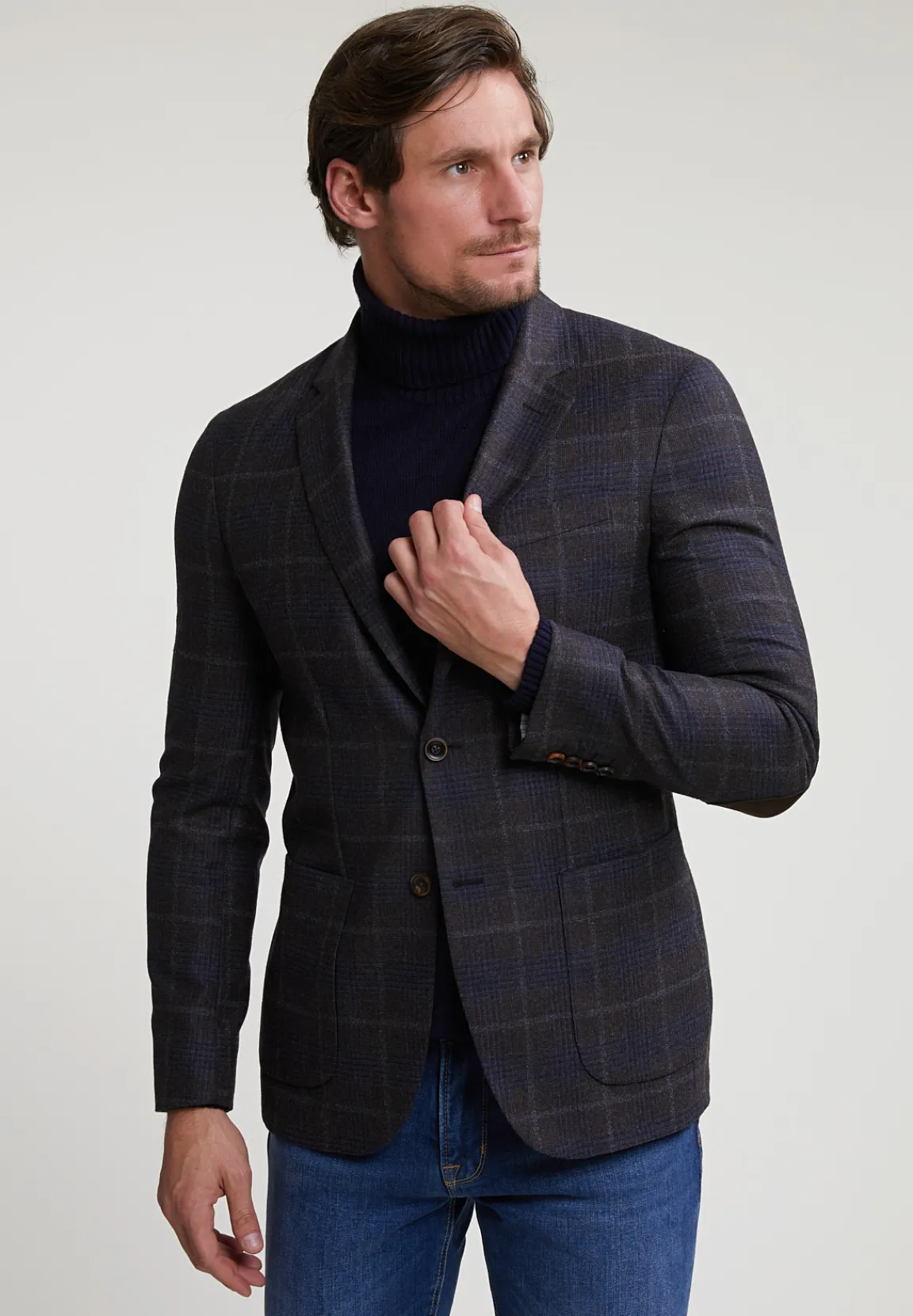 Discount River Woods Geruite zuivere scheerwol-kasjmier blazer bruin/blauw -