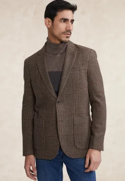 Hot River Woods Geruite zuivere scheerwol-kasjmier blazer bruin -