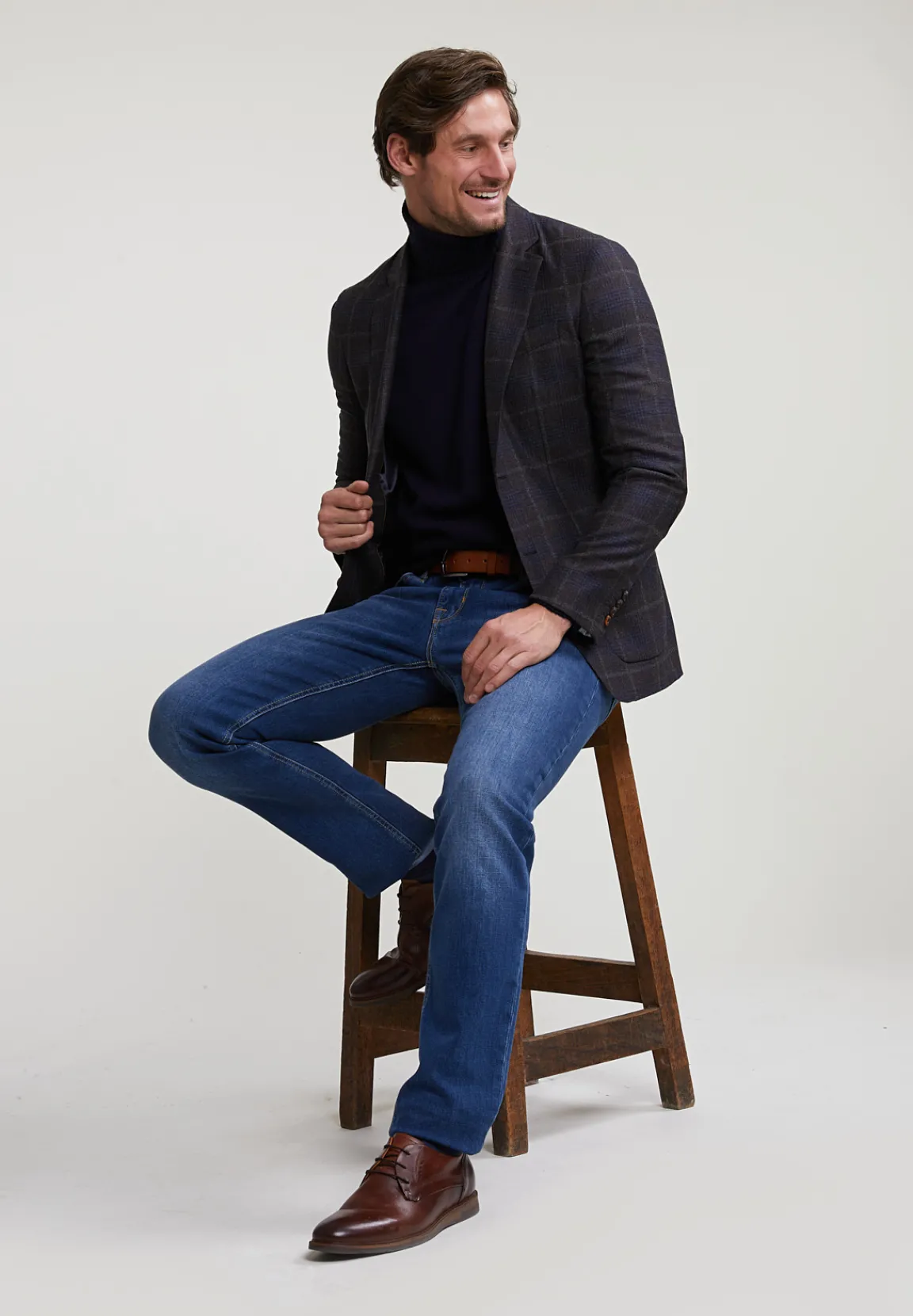 Discount River Woods Geruite zuivere scheerwol-kasjmier blazer bruin/blauw -