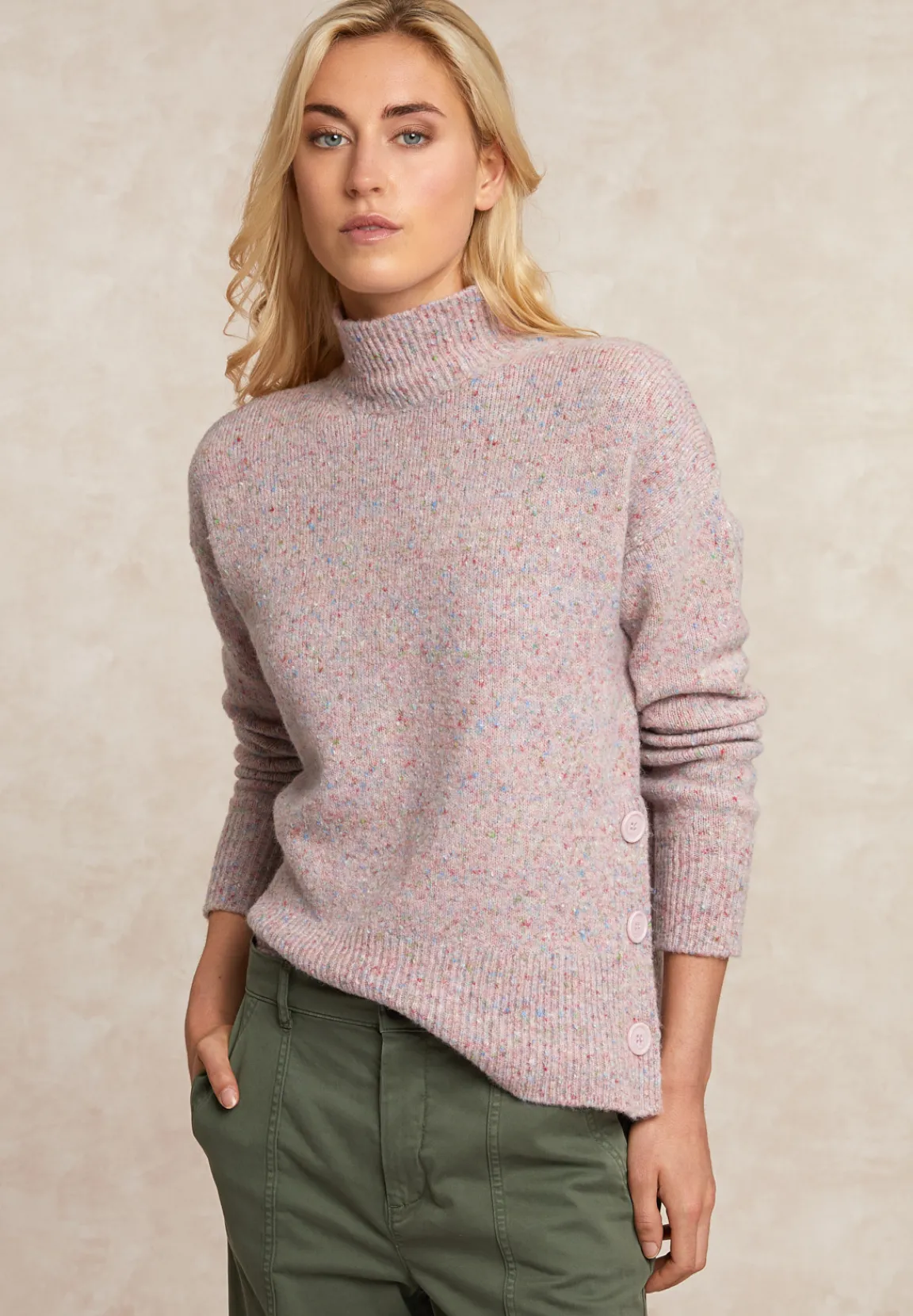 Outlet River Woods Gestipte trui opstaande kraag roze -