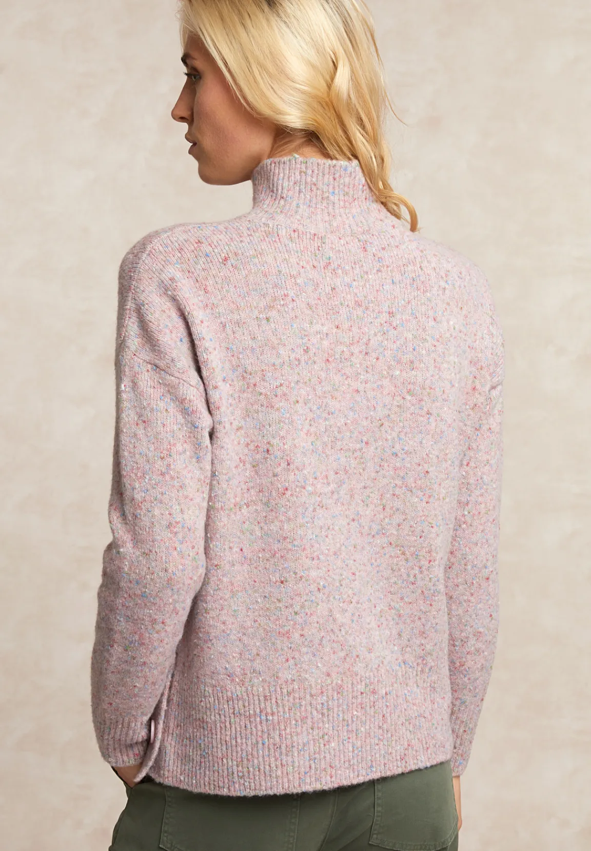 Outlet River Woods Gestipte trui opstaande kraag roze -