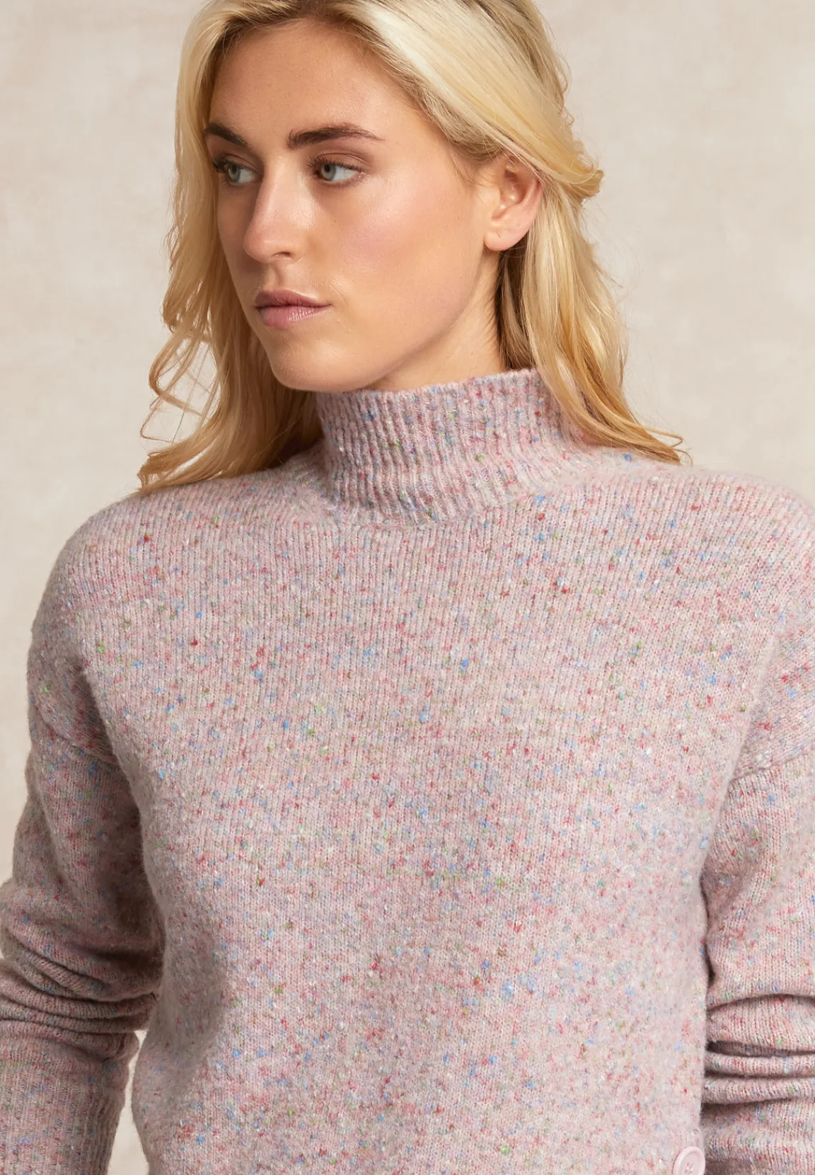 Outlet River Woods Gestipte trui opstaande kraag roze -