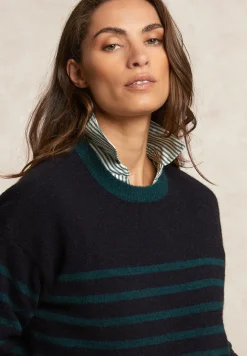 Discount River Woods Gestreepte alpaca-wol trui ronde hals navy/groen -