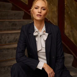 Hot River Woods Gestreepte blazer dubbele knoopsluiting blauw -